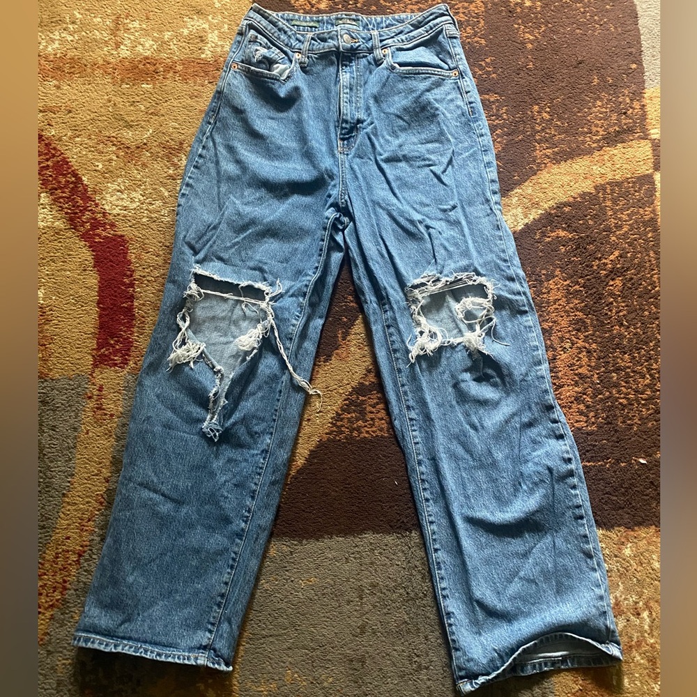 High waisted wide leg ripped jeans
